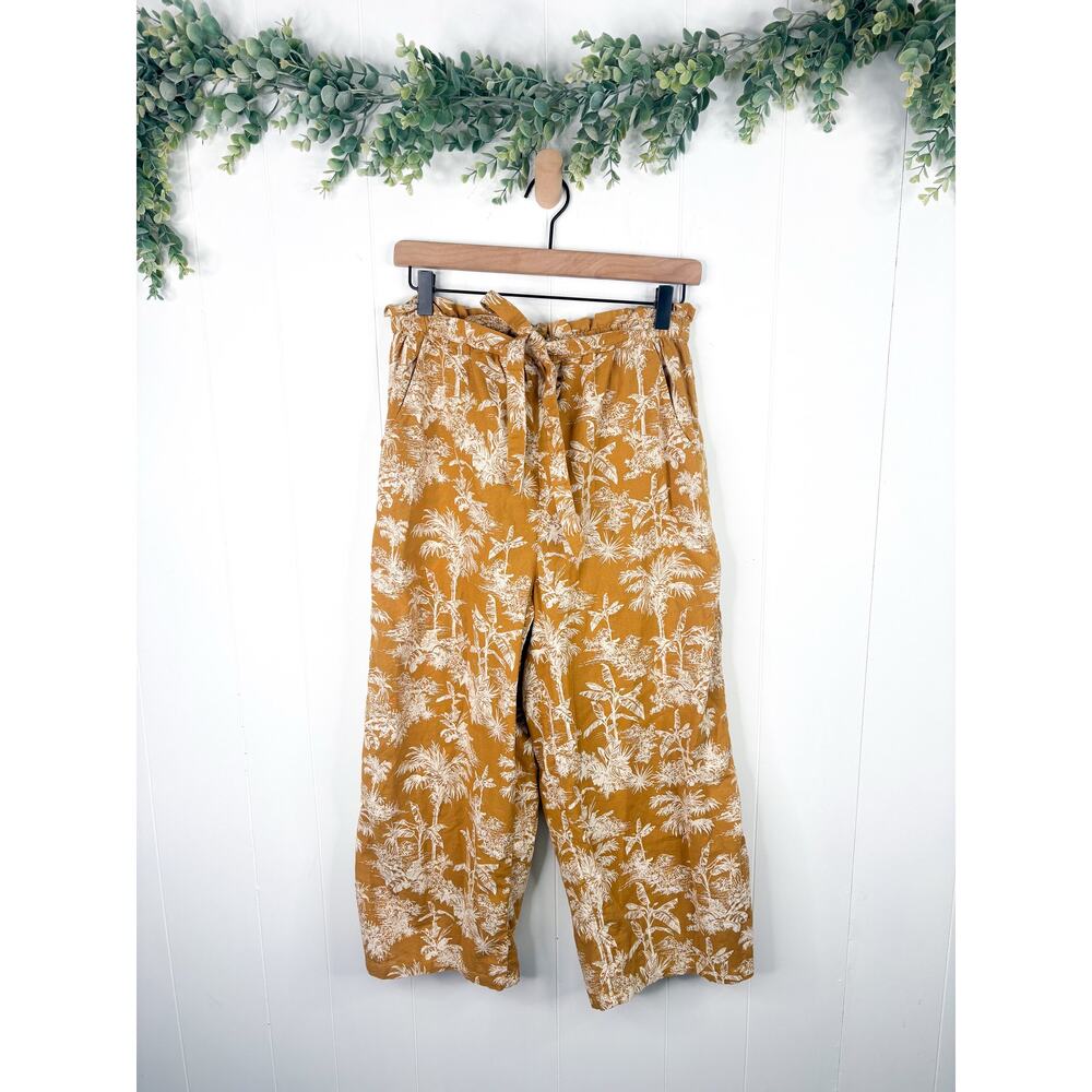 American Eagle Yellow Palm Tree Print Cropped Paperbag Pants Medium Beach Boho
